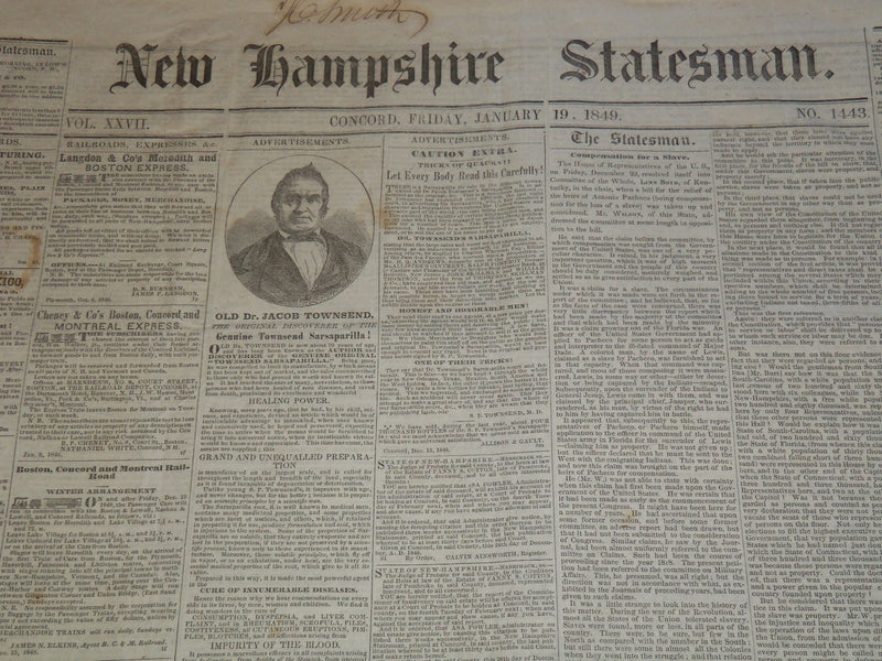 1849 NEW HAMPSHIRE STATESMAN NEWSPAPER LOT OF 2 - TAYLOR - GREELEY - NP 2150V
