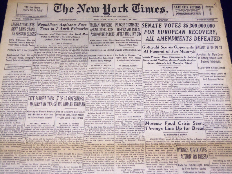 1948 MARCH 14 NEW YORK TIMES - 5.3 BILLION FOR EUROPEAN RECOVERY - NT 3364
