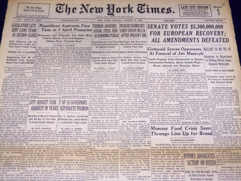 1948 MARCH 14 NEW YORK TIMES - 5.3 BILLION FOR EUROPEAN RECOVERY - NT 3364