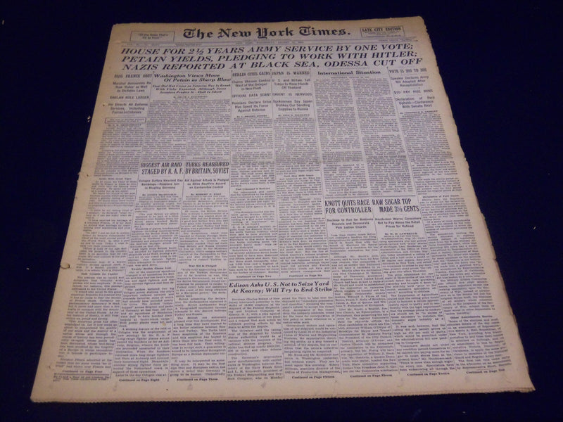 1941 AUG 13 NEW YORK TIMES - PETAIN YIELDS PLEDGING TO WORK W/ HITLER - NT 1126