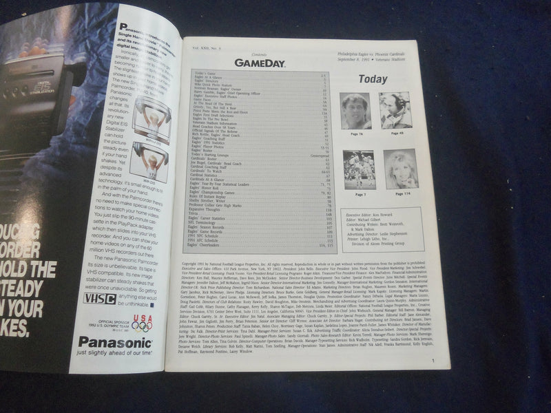 1991 SEP 8 GAMEDAY MAGAZINE- PHILADELPHIA EAGLES VS PHOENIX CARDINALS - F 250P