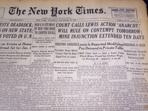 1946 NOVEMBER 28 NEW YORK TIMES - COURT CALLS LEWIS ACTION ANARCHY - NT 832