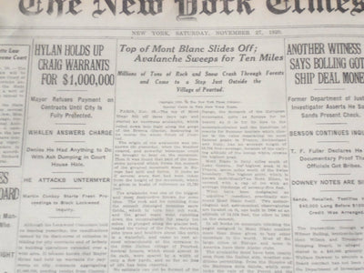 1920 NOVEMBER 27 NEW YORK TIMES - TOP OF MONT BLANC SLIDES OFF - NT 8459