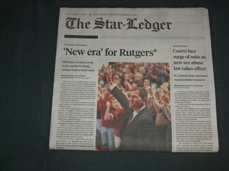 2019 DECEMBER 2 THE STAR-LEDGER NEWSPAPER - GREG SCHIANO RUTGERS DEAL REACHED