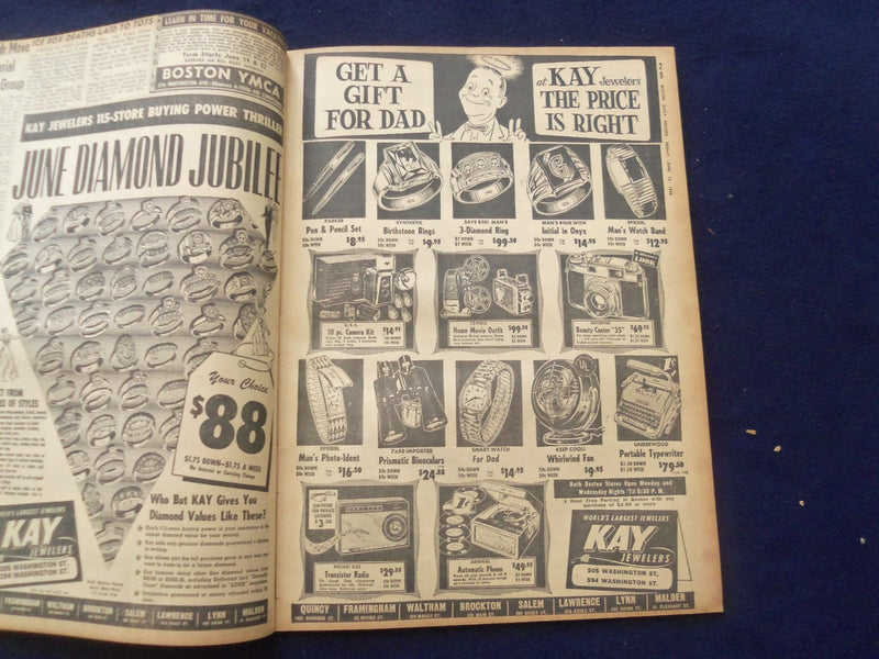 1958 JUNE 13 BOSTON RECORD AMERICAN NEWSPAPER-ADAMS ADMITS HELP GOLDFINE-NP 6272