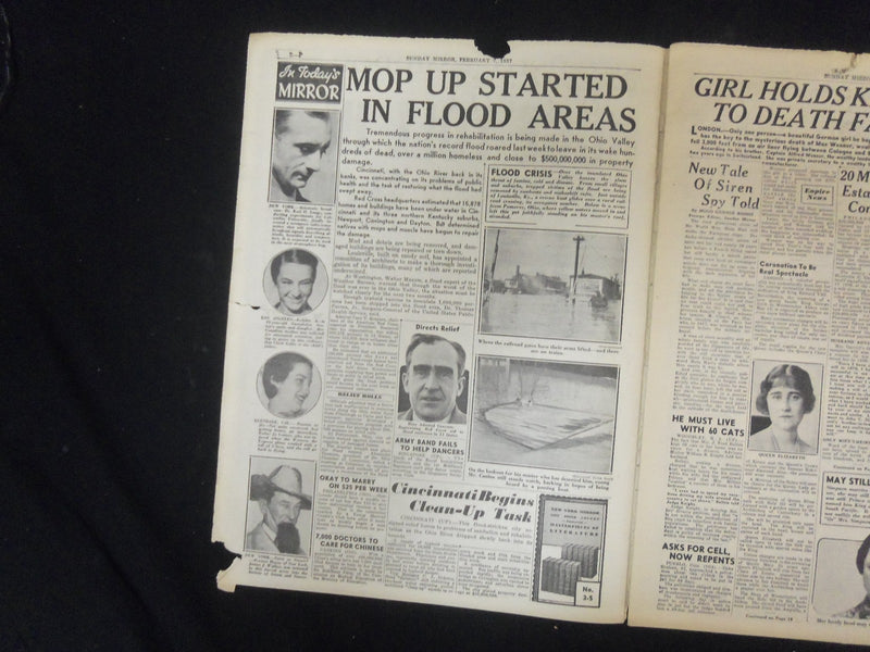 1937 FEBRUARY 7 NEW YORK SUNDAY MIRROR - HUGE TOLL IN RECORD FLOOD - NP 2339