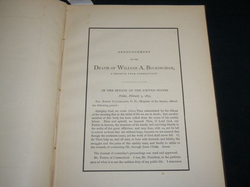 1875 WM. A. BUCKINGHAM MEMORIAL ADDRESSES HARDCOVER BOOK - KD 6903