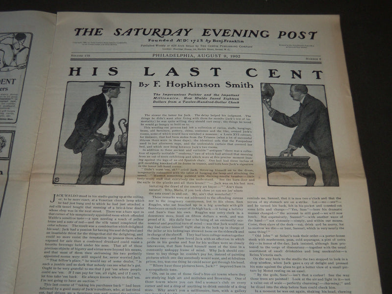 1902 AUGUST 9 THE SATURDAY EVENING POST MAGAZINE - ILLUSTRATED COVER- SP 1054