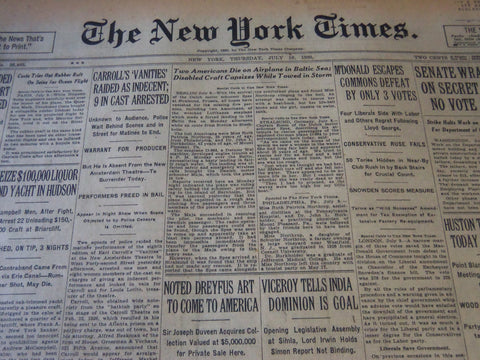 1930 JULY 10 NEW YORK TIMES - CARROLL'S VANITIES RAIDED AS INDECENT - NT 6325