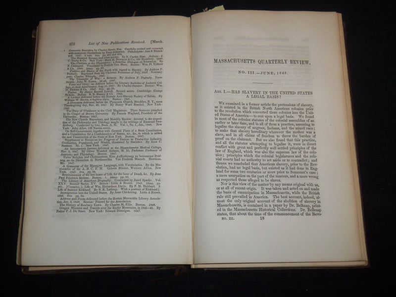 1849 THE MASSACHUSETTS QUARTERLY REVIEW BOUND VOLUME NO. 2 - KD 5633D
