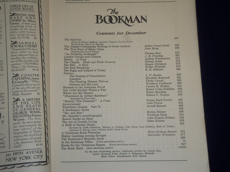 1927 DECEMBER THE BOOKMAN MAGAZINE - BROADWAY - WALTER WINCHELL - SP 2525