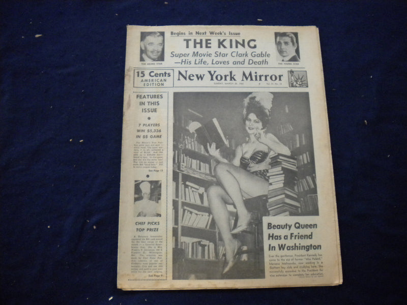 1962 MARCH 25 NEW YORK MIRROR NEWSPAPER - GLORIA TALBOT COVER PHOTO - NP 5999