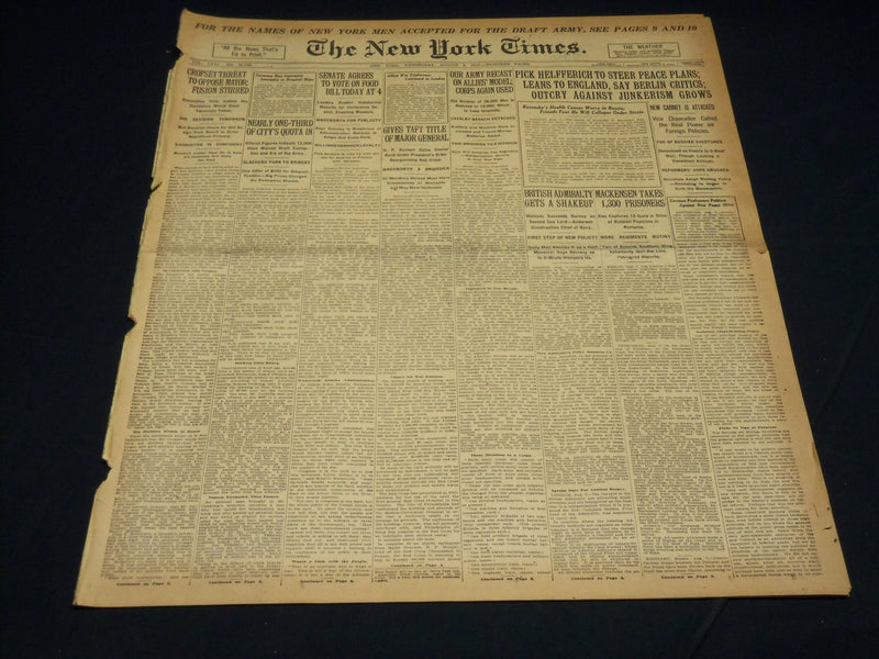 1917 AUGUST 8 NEW YORK TIMES - HELFFERICH TO STEER PEACE PLANS - NT 8505