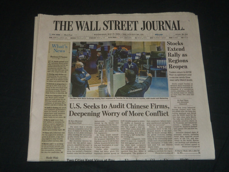 2020 MAY 27 THE WALL STREET JOURNAL NEWSPAPER -U. S SEEKS TO AUDIT CHINESE FIRMS
