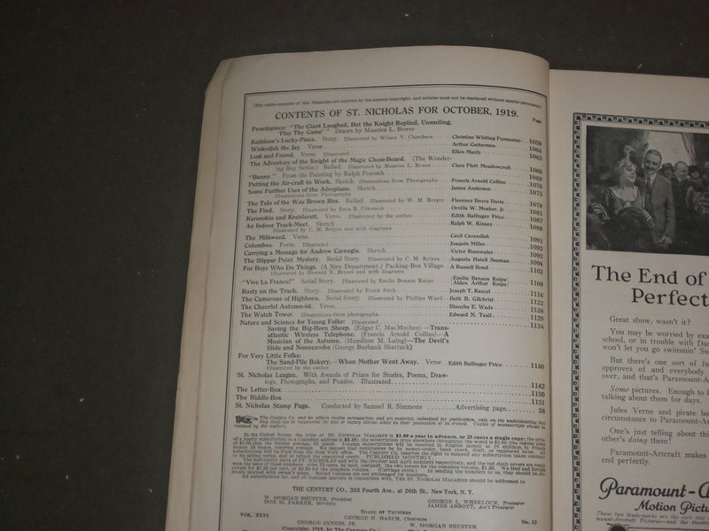 1919 OCTOBER ST. NICHOLAS MAGAZINE - ILLUSTRATIONS, STORIES & ADS - B 4615