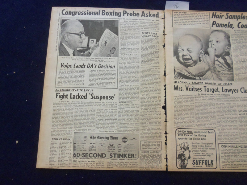 1965 MAY 27 BOSTON RECORD AMERICAN NEWSPAPER-ASK CONGRESS PROBE CLAY KO -NP 6249