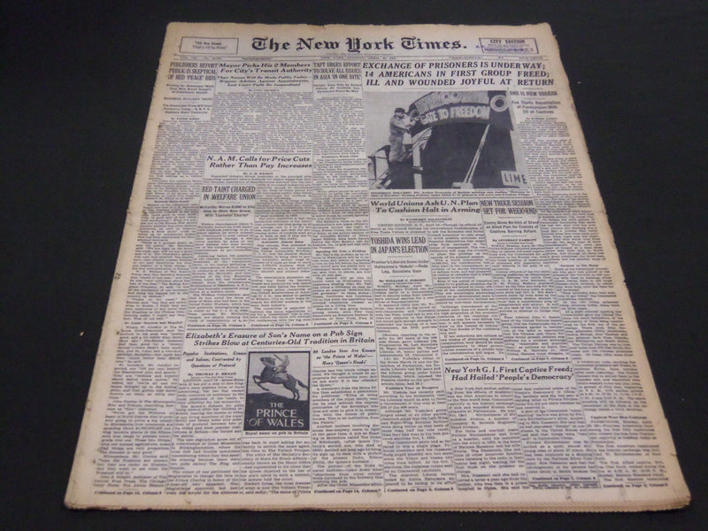 1953 APRIL 20 NEW YORK TIMES - EXCHANGE OF PRISONERS UNDERWAY - NT 4608