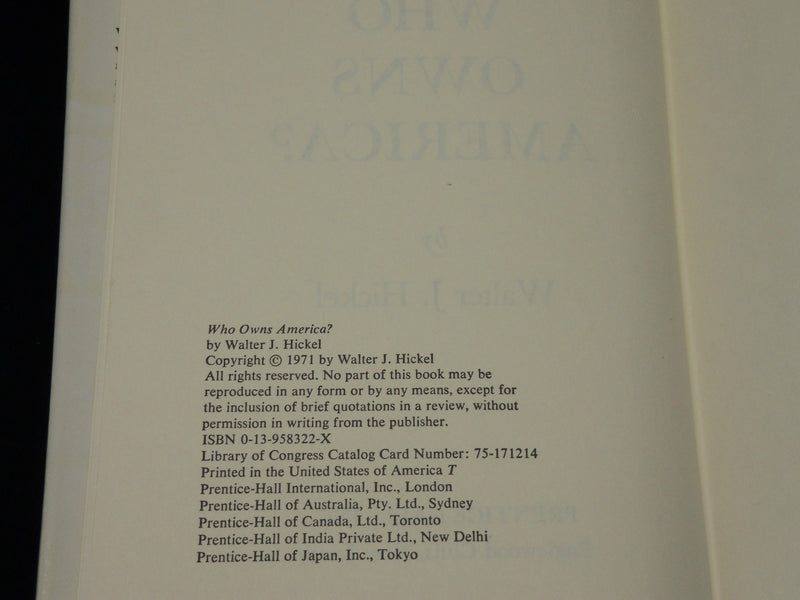 1971 WHO OWNS AMERICA? HARDCOVER BOOK INSCRIBED BY WALTER HICKEL - D 483