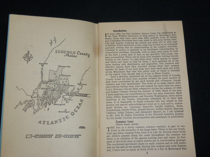 1950'S SUMMER BIRDS OF LINCOLN COUNTY MAINE BOOK BY ALLAN CRUICKISMANK- J 6562
