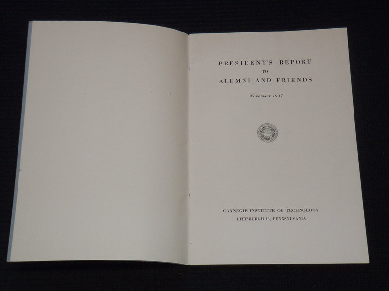 1947 NOVEMBER CARNEGIE INSTITUTE OF TECHNOLOGY REPORT - SCHENLEY PARK - J 8066