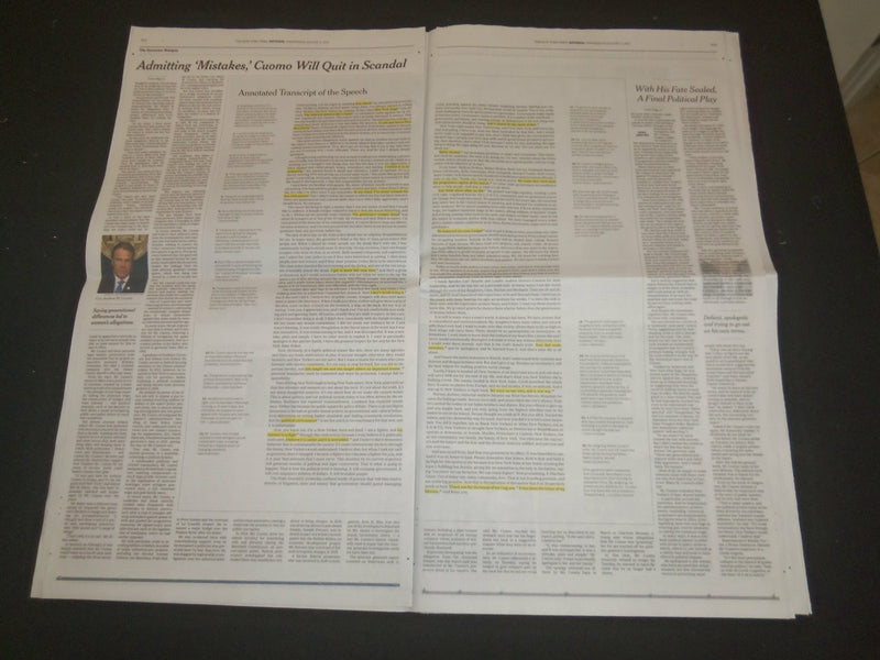 2021 AUGUST 11 NEW YORK TIMES - CUOMO TO QUIT IN HARASSMENT SCANDAL