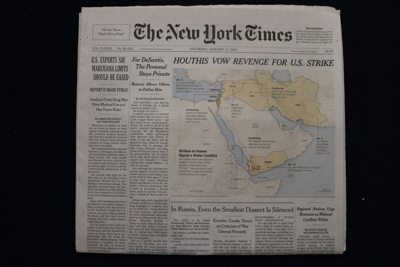 2024 JANUARY 13 NEW YORK TIMES - HOUTHIS VOW REVENGE FOR U.S. STRIKE