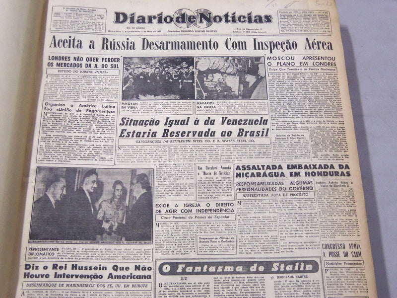 1957 MAY RIO DE JANEIRO DIARIO NEWSPAPER BOUND VOLUME - SPANISH - BV 57