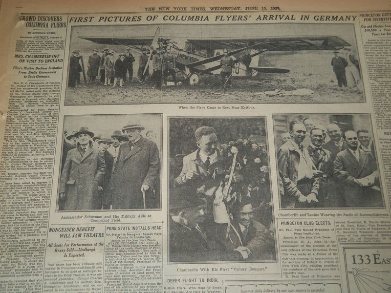 1927 JUNE 15 NEW YORK TIMES - LINDBERGH A TENANT FOR SPIN IN THE AIR - NT 7523