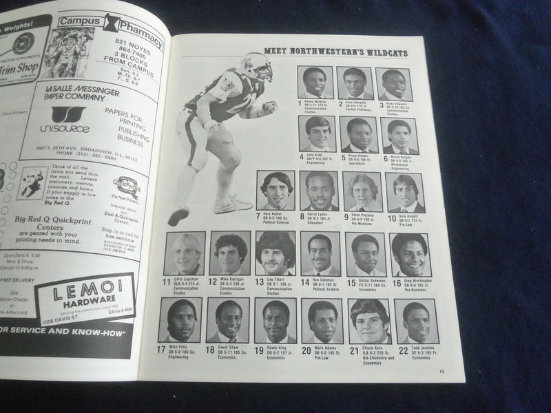 1980 OCTOBER 25 FOOTBALL PROGRAM - NORTHWESTERN UNIV VS INDIANA UNIV - SP 1217V