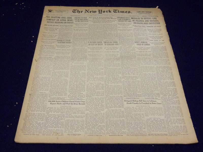 1933 AUGUST 22 NEW YORK TIMES - NRA DRAFTING COAL CODE - NT 3850