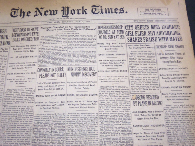 1928 JULY 7 NEW YORK TIMES - CITY GREETS MISS EARHART, GIRL FLIER - NT 5099