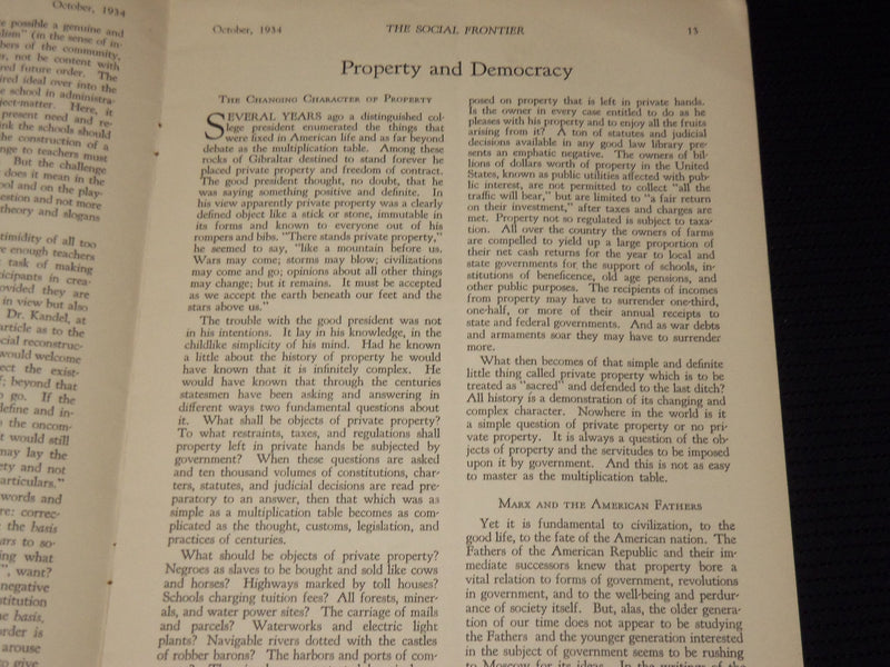 1934 OCTOBER THE SOCIAL FRONTIER JOURNAL MAGAZINE - VOLUME 1. NO. 1 - SP 4863E