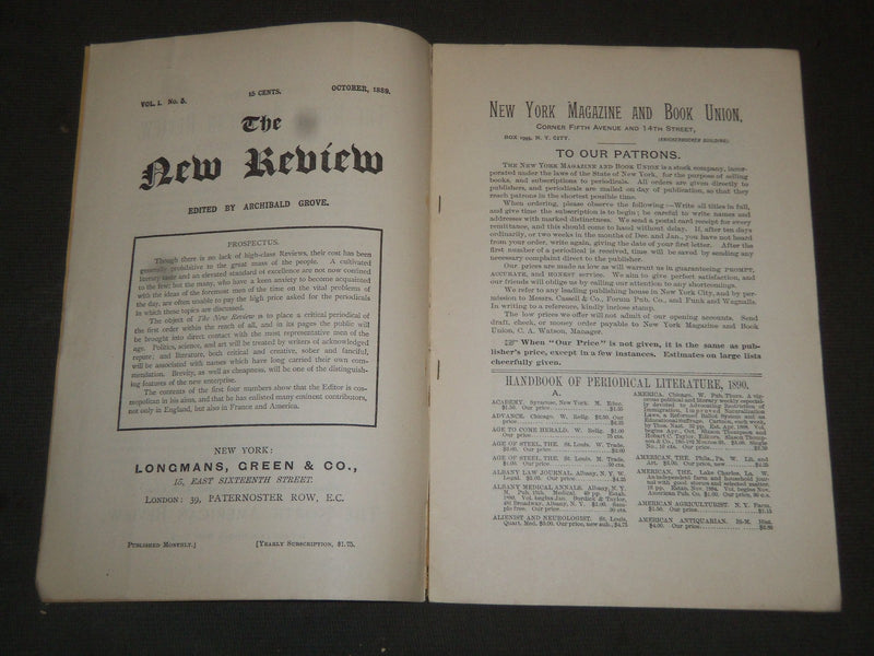 1890 HANDBOOK OF AMERICAN & FOREIGN PERIODICALS LITERATURE CATALOGUE - J 5215