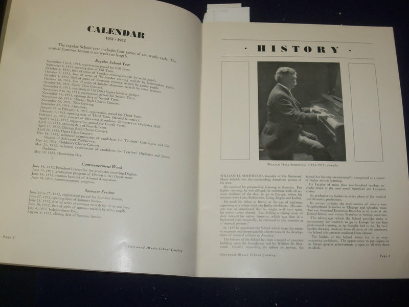 1931-1932 SHERWOOD MUSIC SCHOOL 37TH ANNUAL CATALOG & ENVELOPE - CHICAGO- J 4834