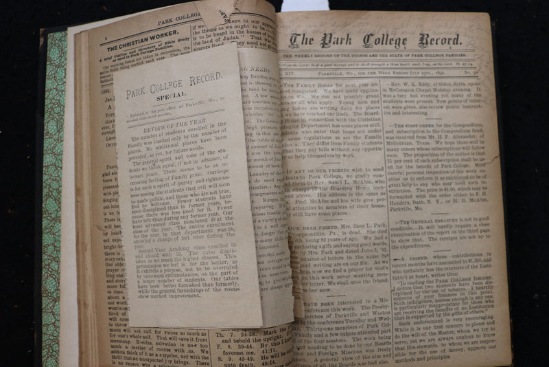 1876-1907 PARK COLLEGE RECORD WEEKLY RECORD HARDCOVER BOOKS - 6 VOLUMES -KD 9575