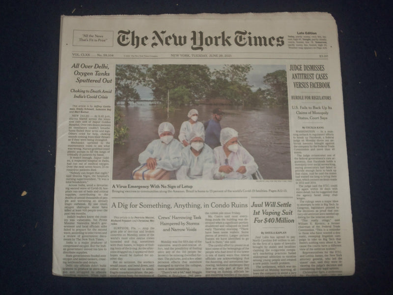 2021 JUNE 29 NEW YORK TIMES - JUDGE DISMISSES ANTITRUST CASES VERSUS FACEBOOK