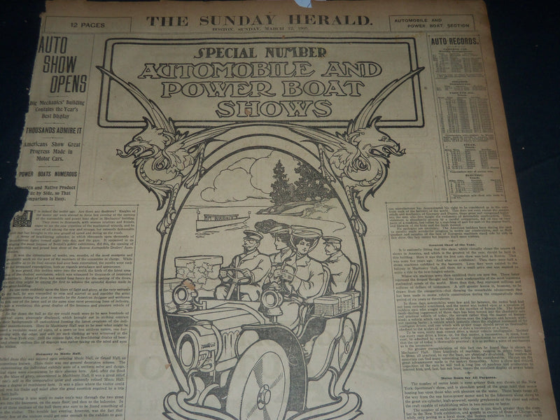1905 MARCH 12 THE BOSTON HERALD SECTION- AUTOMOBILE & POWER BOAT SHOWS - BH 148