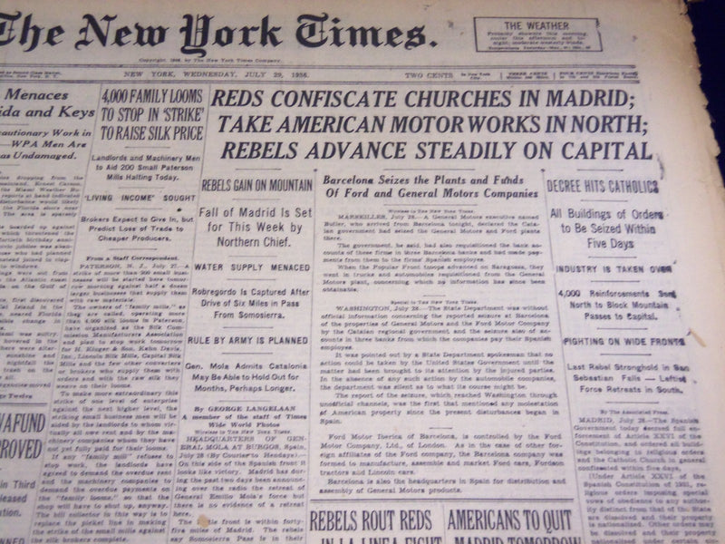 1936 JULY 29 NEW YORK TIMES - REDS CONFISCATE CHURCHES IN MADRID - NT 1846