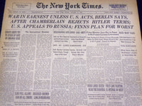 1939 OCTOBER 13 NEW YORK TIMES - WAR IN EARNEST UNLESS U. S. ACTS - NT 576
