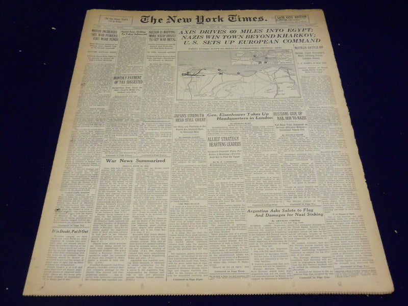 1942 JUNE 26 NEW YORK TIMES - AXIS DRIVES 60 MILES INTO EGYPT - NT 1543