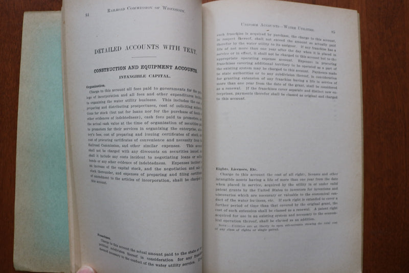 1911 UNIFORM CLASSIFICATION OF ACCOUNTS - WATER UTILITIES - WISCONSIN - K 3248