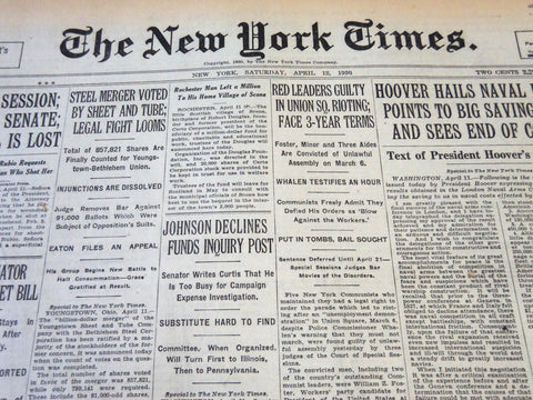 1930 APRIL 12 NEW YORK TIMES - STEEL MERGER VOTED BY SHEET AND TUBE - NT 5714