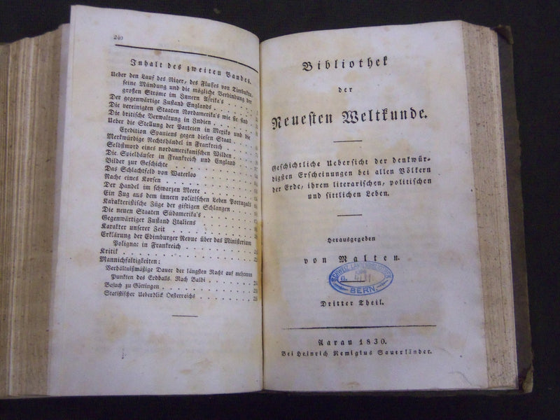 1830 BIBLIOTEK DER NEUESTEN WELTKUNDE BY MALTEN GERMAN VOLUME - KD 3678