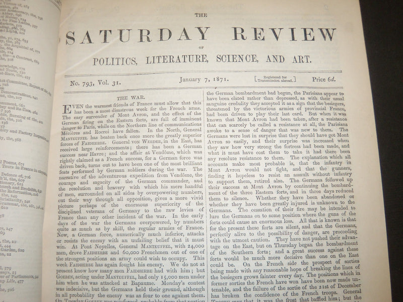 1871 JANUARY-JUNE SATURDAY REVIEW BOUND VOLUME - PUBLISHED IN LONDON - R 1146
