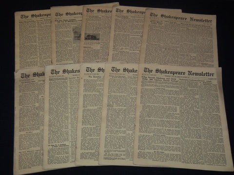 1955-1969 THE SHAKESPEARE NEWSLETTER MAGAZINE LOT OF 10 ISSUES - O 3638B
