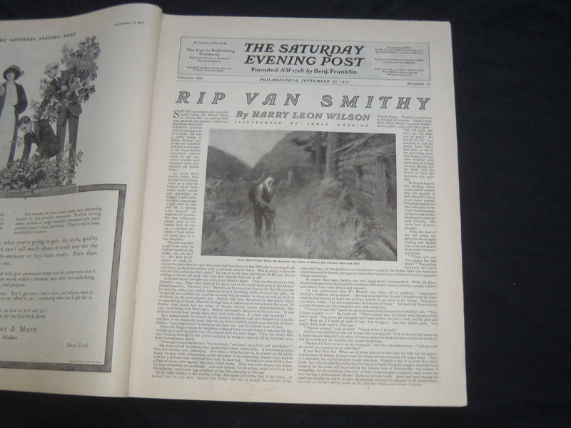 1913 SEPTEMBER 27 THE SATURDAY EVENING POST MAGAZINE - ILLUSTRATED COVER -SP 645