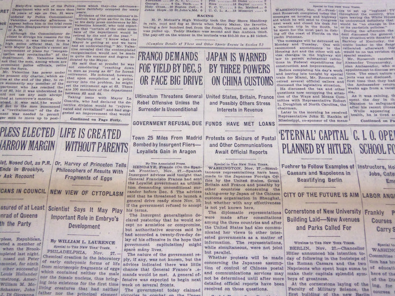 1937 NOV 28 NEW YORK TIMES - FRANCO DEMANDS FOE YIELD BY DEC 5 - NT 1287