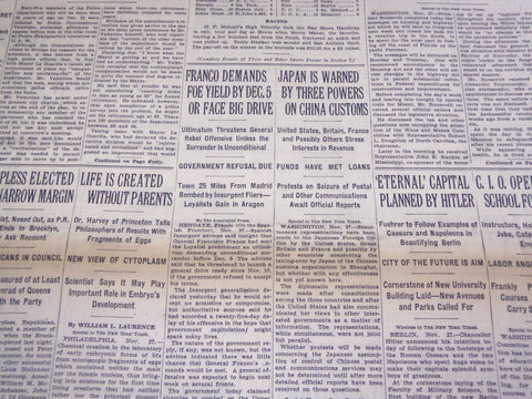 1937 NOV 28 NEW YORK TIMES - FRANCO DEMANDS FOE YIELD BY DEC 5 - NT 1287