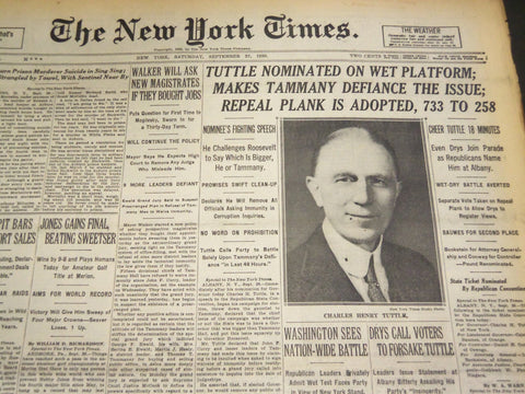 1930 SEPTEMBER 27 NEW YORK TIMES - TUTTLE NOMINATED ON WET PLATFORM - NT 4930