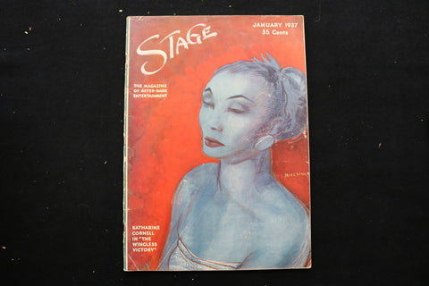 1937 JANUARY STAGE MAGAZINE - A DRAWING OF KATHARINE CORNELL COVER - E 10833